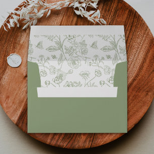 Elegant Green Chinoiserie Victorian Floral Wedding Envelope