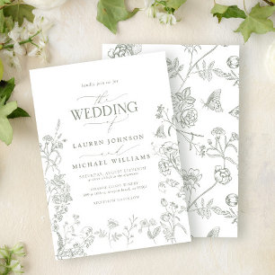 Elegant Green Chinoiserie Victorian Floral Wedding Invitation