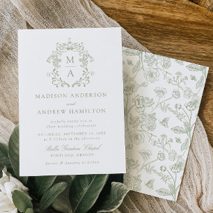 Elegant Green Chinoiserie Victorian Floral Wedding Invitation