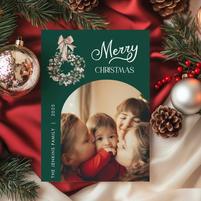 Elegant Green Christmas Arch Photo Card (Green Merry Christmas Photo Greeting Card)