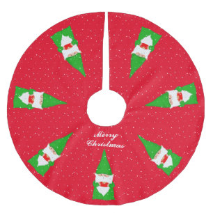 Elegant Green Christmas Gnomes on Red Brushed Polyester Tree Skirt