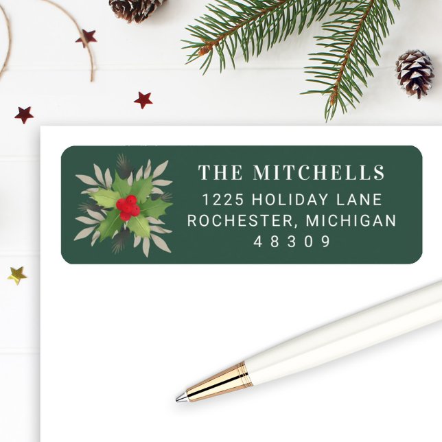 Elegant Green Christmas Greenery Return Address (Creator Uploaded)