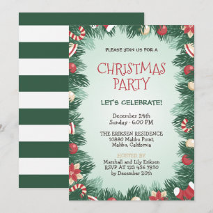 Elegant Green Christmas Holiday Party   Invitation