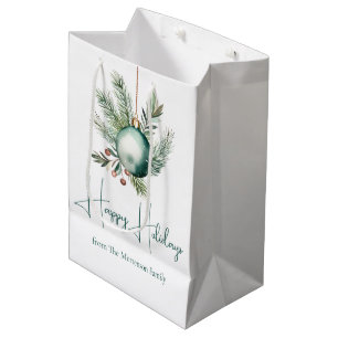 Elegant Green Christmas Ornament Custom Holiday Medium Gift Bag