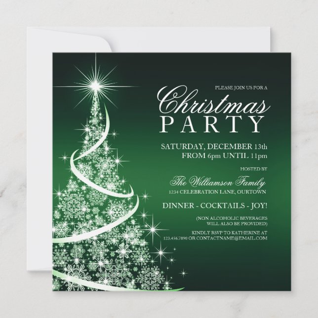 Elegant Green Christmas Party Invitation (Front)