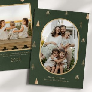 Elegant Green Christmas Photo Card with Gold Trees
