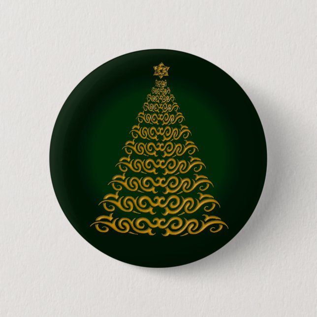 Elegant Green  Christmas Tree Button (Front)