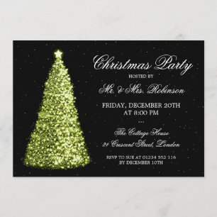Elegant Green Christmas Tree Holiday Party Invitation
