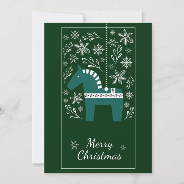 Elegant Green Christmas Tree Horse Decoration  Holiday Card (Front)