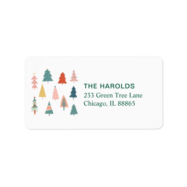 Elegant Green Christmas Trees Holiday Label (Front)