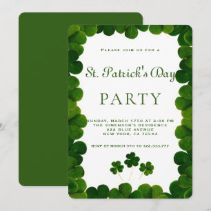 Elegant Green Clover Frame St.Patrick Party Invitation