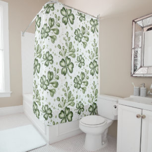 Elegant Green Clover Pattern Shower Curtain
