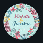 Elegant green colourful watercolor floral wedding magnet<br><div class="desc">These stunning green version wedding invitations feature a rounded colourful flowers,  watercolor wild flowers,  colourful tones such as yellow,  pink rose,  and soft green with leaves. A colourful watercolor simple wedding invitation.</div>