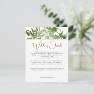 Elegant Green Copper Palm Trees Wedding Details Enclosure Card