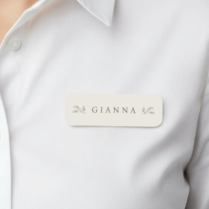 Elegant Green & Cream Botanical Name Tag