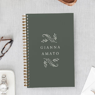 Elegant Green & Cream Botanical Personalised Notebook
