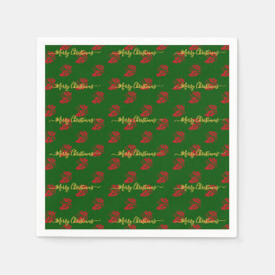 Elegant Green Custom Christmas Holly Paper Napkin