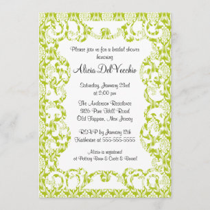 Elegant Green Damask Bridal Shower Invitation
