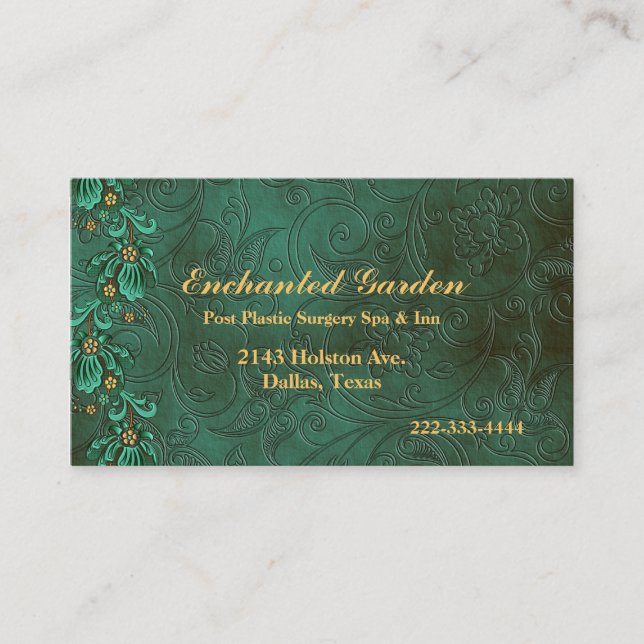 Elegant Green Damask Custom Business Card (Front)
