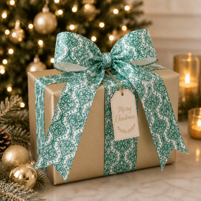 Elegant Green Damask Pattern  Satin Ribbon (Creator Uploaded)