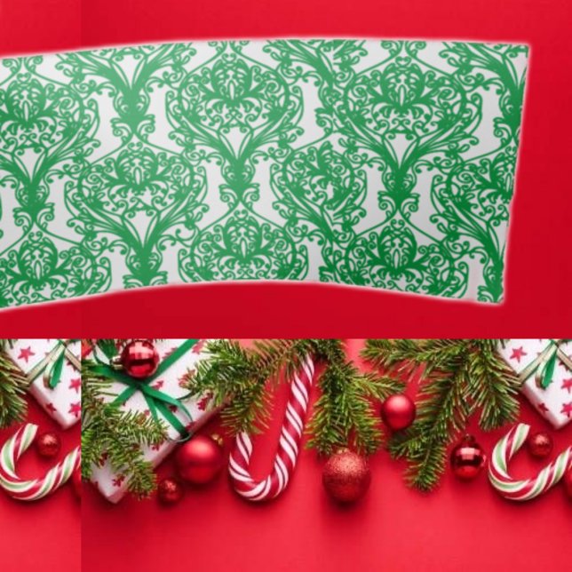 Elegant Green Damask Pattern  Satin Ribbon (Creator Uploaded)