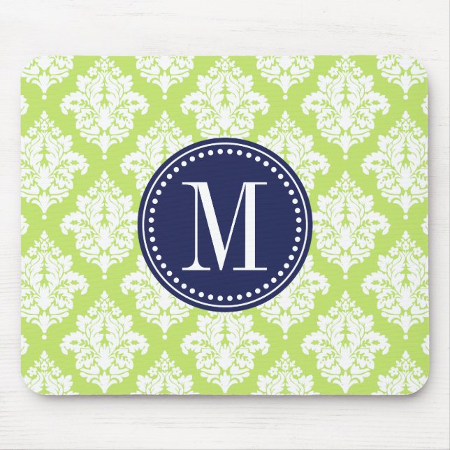 Elegant Green Damask Personalised Mouse Mat (Front)
