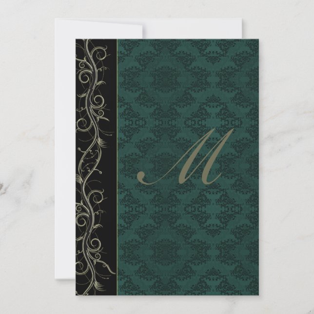 Elegant Green Damask Wedding Invitation (Front)