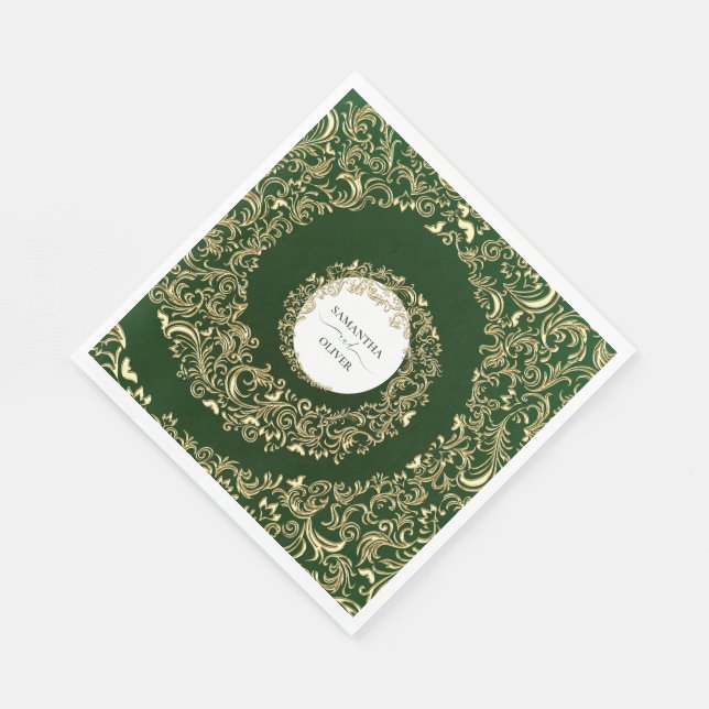 Elegant Green Damask Wedding Napkin (Corner)