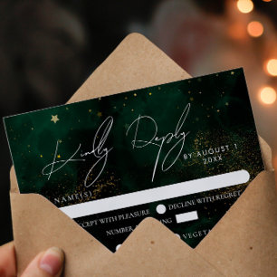 Elegant Green Dark Magic Gold Wedding RSVP Card
