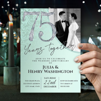 Elegant Green Diamond 75th Wedding Anniversary Invitation
