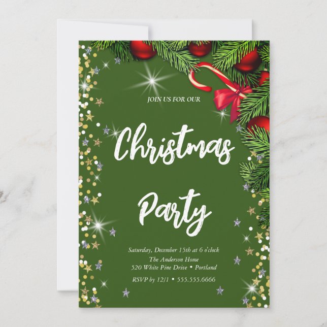 Elegant green, diamond, Christmas tree Invitation (Front)