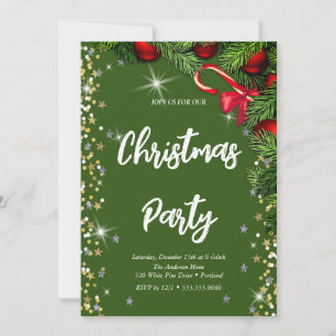 Elegant green, diamond, Christmas tree Invitation