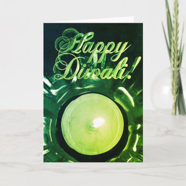Elegant Green Diwali Lights Candlelight Card (Front)