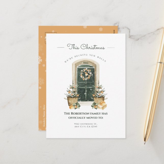 Elegant Green Door Winter New Home Announcement (Front/Back In Situ)