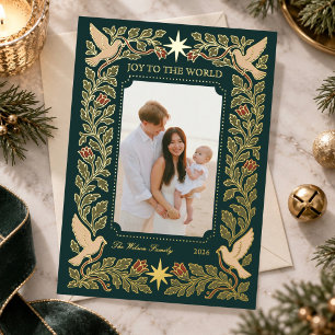 Elegant Green Dove Christmas Family Photo Foil Holiday Card