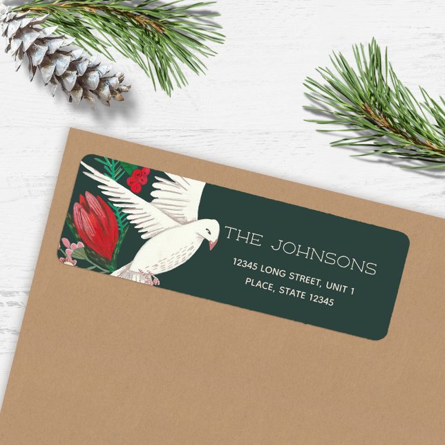 Elegant Green Dove Floral Christmas (Elegant Green Dove Floral Christmas Label)
