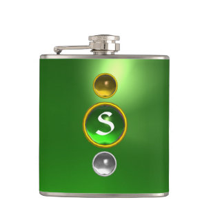 ELEGANT GREEN EMERALD GEMSTONE MONOGRAM HIP FLASK