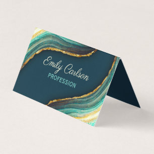 Elegant green emerald marble art faux gold glitter business card