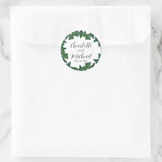Elegant Green English Ivy  Classic Round Sticker (Bag)