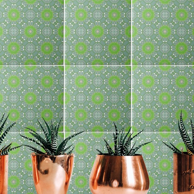 Elegant Green Ethnic Boho Mosaic Geometric Pattern Tile (Creator Uploaded)