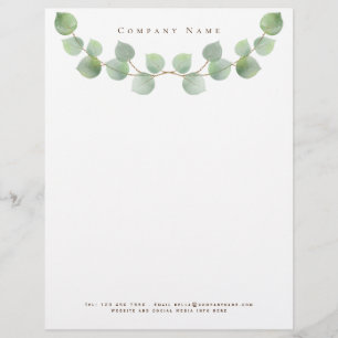 Elegant Green Eucalyptus Branch Company Details Custom Letterhead