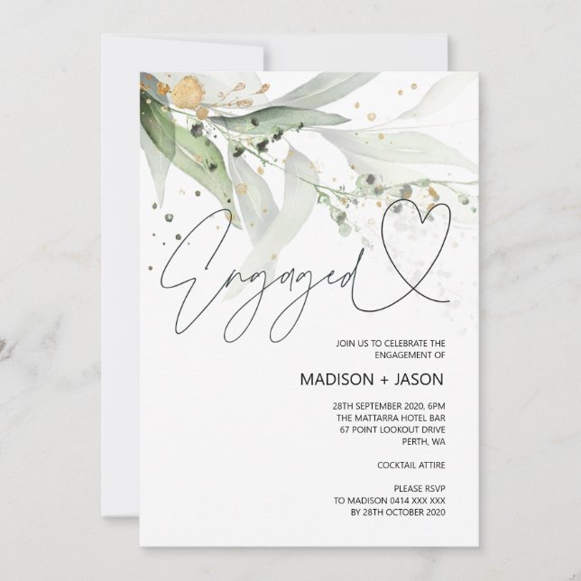 Elegant Green Eucalyptus Engagement Wedding Party Invitation (Front)