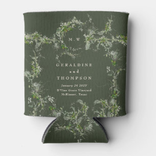 Elegant Green Eucalyptus Monogram Wedding Gift Can Cooler
