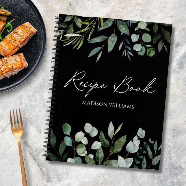 Elegant Green Eucalyptus Personalised Recipe Book (In situ)