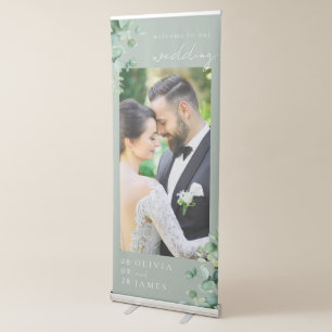 Elegant Green Eucalyptus Photo Wedding Welcome Retractable Banner