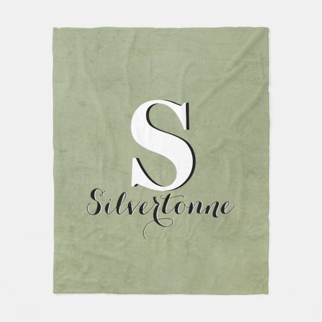 Elegant Green Family Name Monogram Fleece Blanket (Front)
