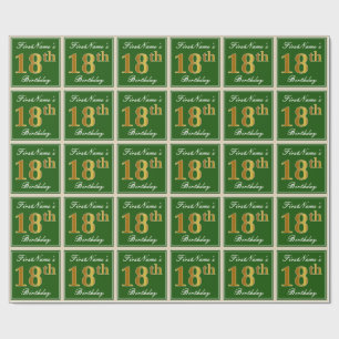 Elegant, Green, Faux Gold 18th Birthday + Name Wrapping Paper
