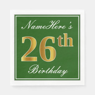 Elegant Green, Faux Gold 26th Birthday + Name Napkin