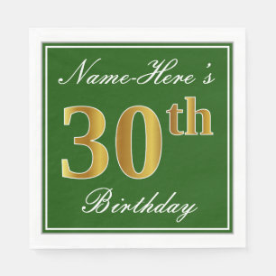 Elegant Green, Faux Gold 30th Birthday + Name Napkin