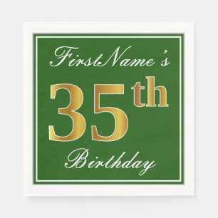 Elegant Green, Faux Gold 35th Birthday + Name Napkin